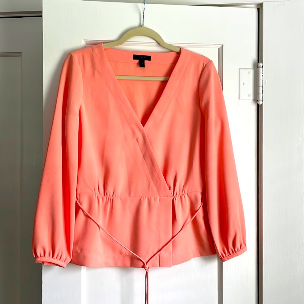 J. Crew peach faux wrap blouse with tie waist
